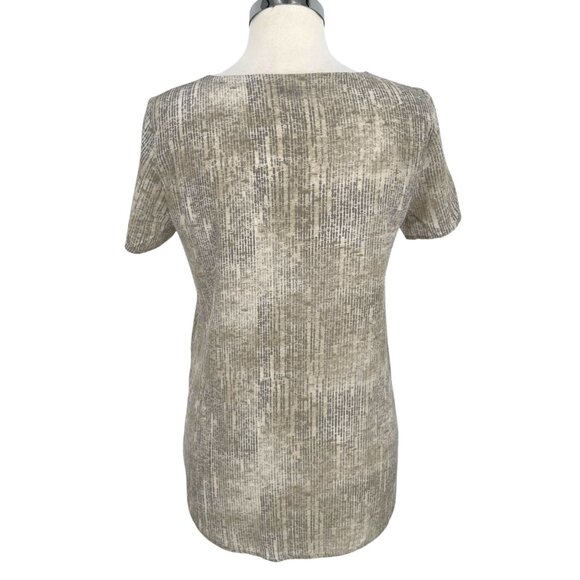 Eileen Fisher Metaphor 100% Silk Short Sleeve Blouse Beige Gray Size Small - Picture 7 of 10